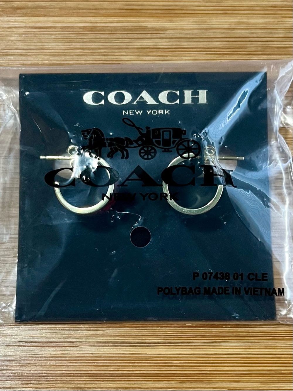 Coach Gold Tone & Red Enamel Signature Logo Huggie Hoop Earrings - Picture 4 of 4